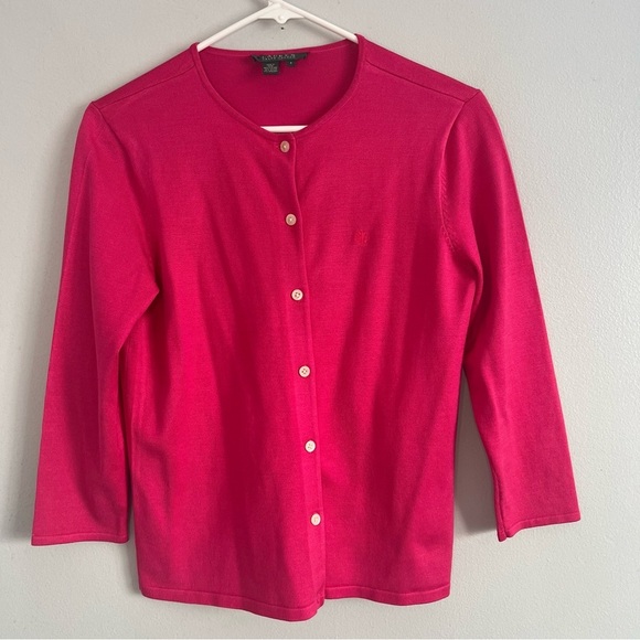 Lauren Ralph Lauren Womens Silk Blend Knit Button Front Cardigan Sz S Pink - Picture 1 of 7